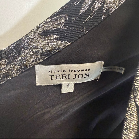 RICKIE FREEMAN TERI JON Black Gold Metallic Ruched Dress Asymmetrical Women’s 8 - Picture 6 of 12